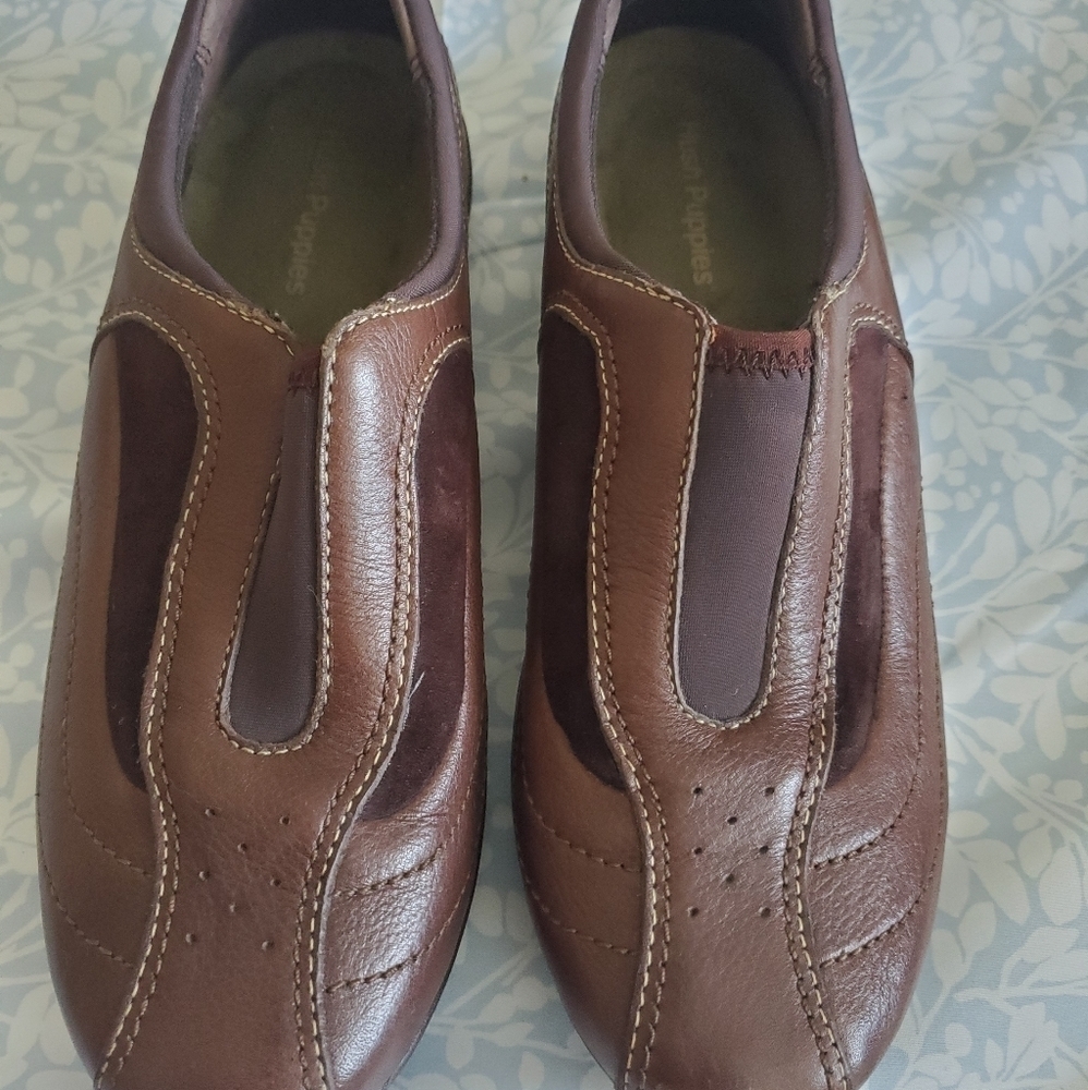 Hush Puppies Atmosphere Coffee Bean Leather Flats Shoes Size 6.5M.